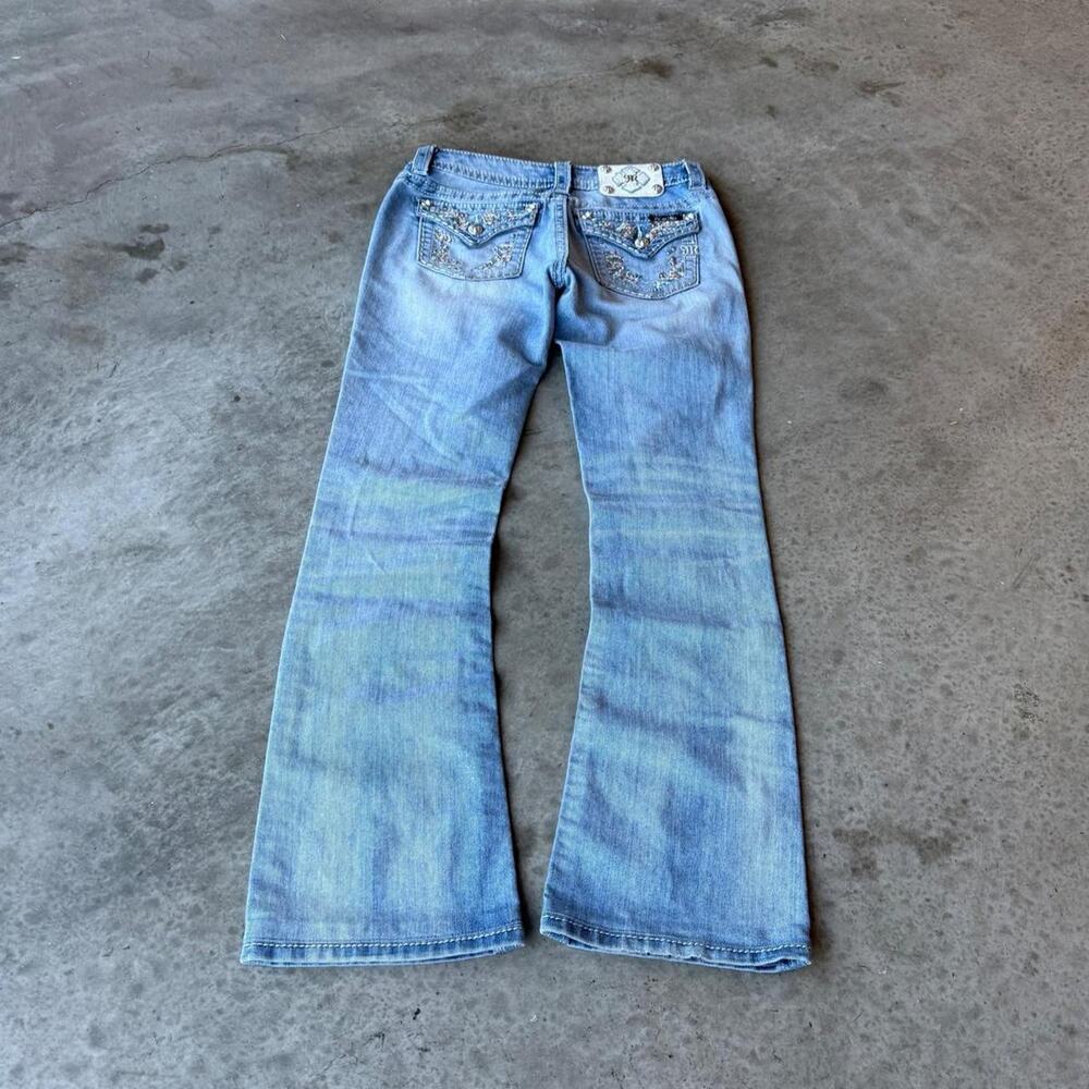 Y2K Miss Me Blue Low Rise Flare Jeans Bedazzled